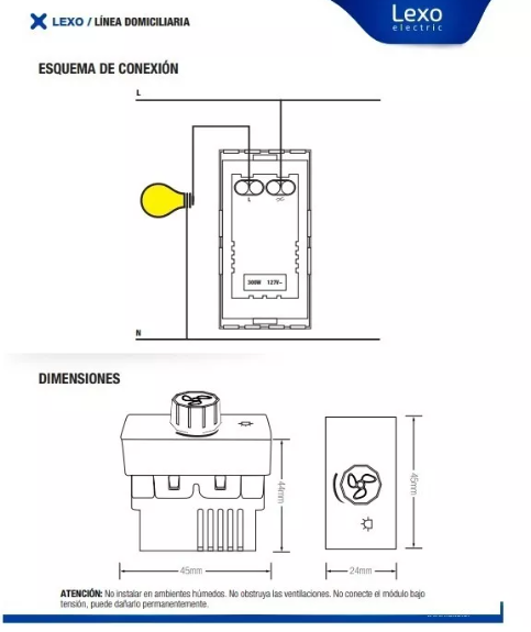 Módulo dimmer con perilla 300W 127-220V blanco